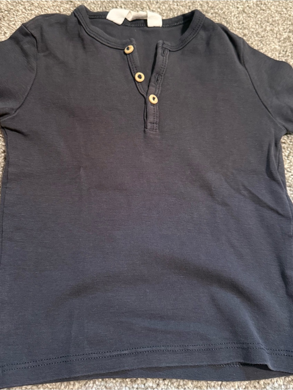 H&M Navy Short-Sleeve Henley Tee with Wooden Buttons